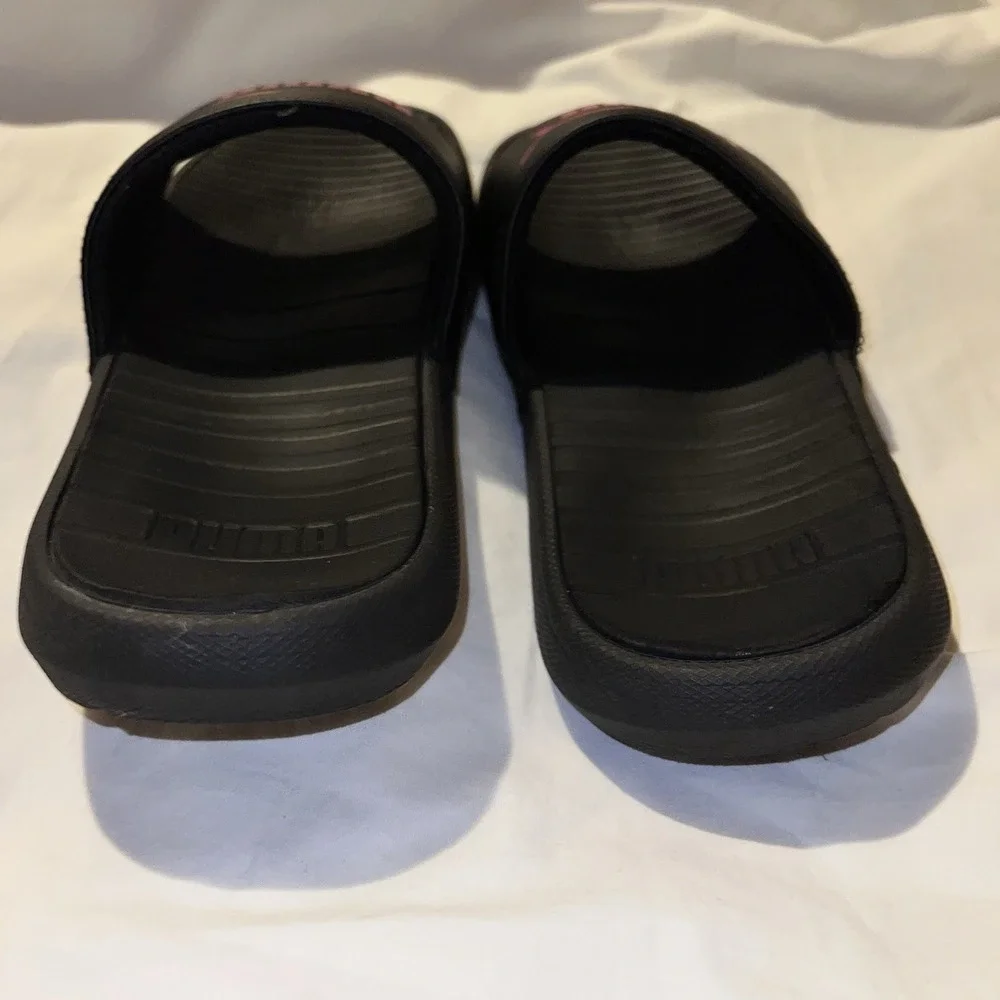 Puma Sandals Mens 9 Cool Cat Casual Slip On Flats Slides Black Red Faux Leather - Picture 6 of 9